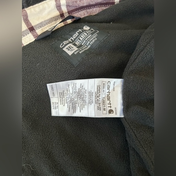 NWT CARHARTT MENS FLANNEL FLEECE LINED HOODED SHIRT JACKET. 3XL TALL. - Picture 8 of 9